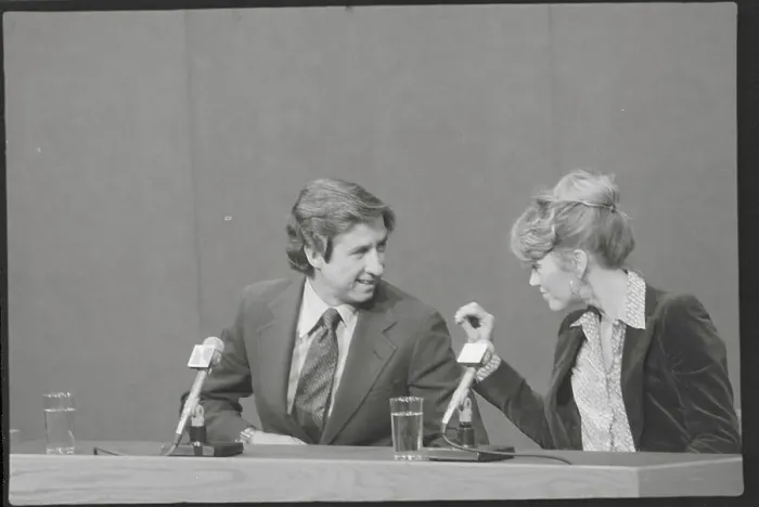Framed Print : Jane Fonda with Husband Conversing Framed Print : Jane Fonda with Husband Conversing