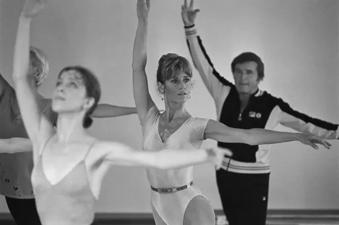 Framed Print : Jane Fonda and Mike Douglas Exercising Framed Print : Jane Fonda and Mike Douglas Exercising