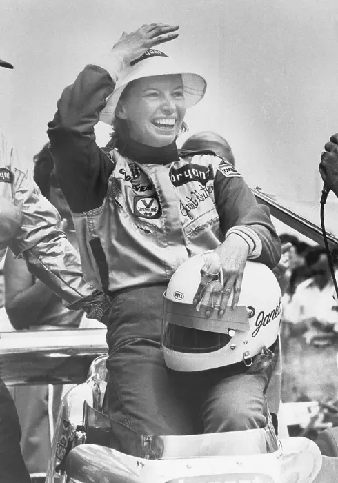 Framed Print : Janet Guthrie Laughing in Racecar Framed Print : Janet Guthrie Laughing in Racecar