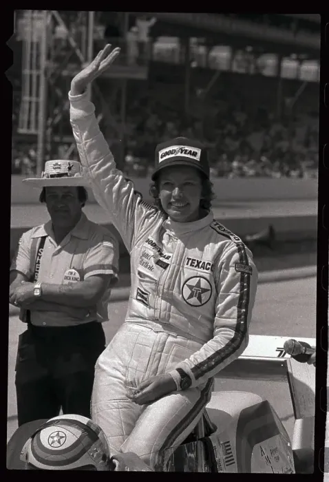 Framed Print : Janet Guthrie Waving to Fans Framed Print : Janet Guthrie Waving to Fans