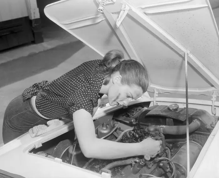 Framed Print : Janet Looking Under the Hood Framed Print : Janet Looking Under the Hood