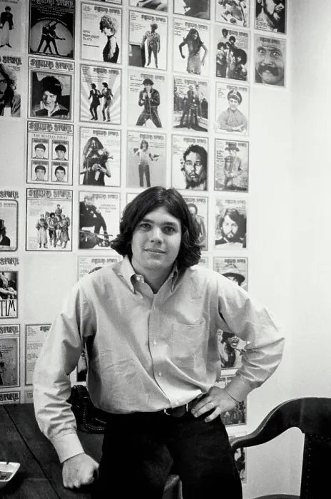 Framed Print : Jann Wenner Posing with Rolling Stone Covers