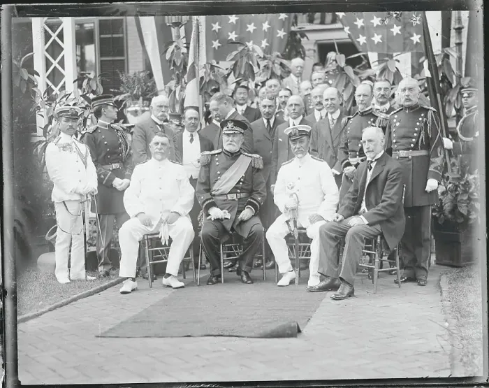 Framed Print : Japanese Admiral Posing with American Officials Framed Print : Japanese Admiral Posing with American Officials