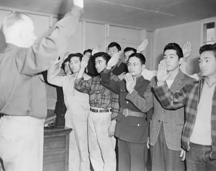 Framed Print : Japanese Americans Taking Oath Framed Print : Japanese Americans Taking Oath