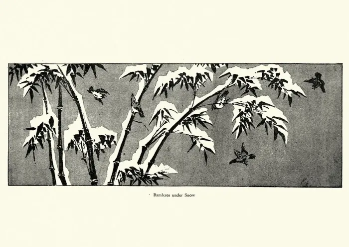 Framed Print : Japanese Art, Bamboo under snow
