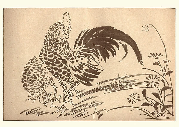 Japanese art, Cock and Hen