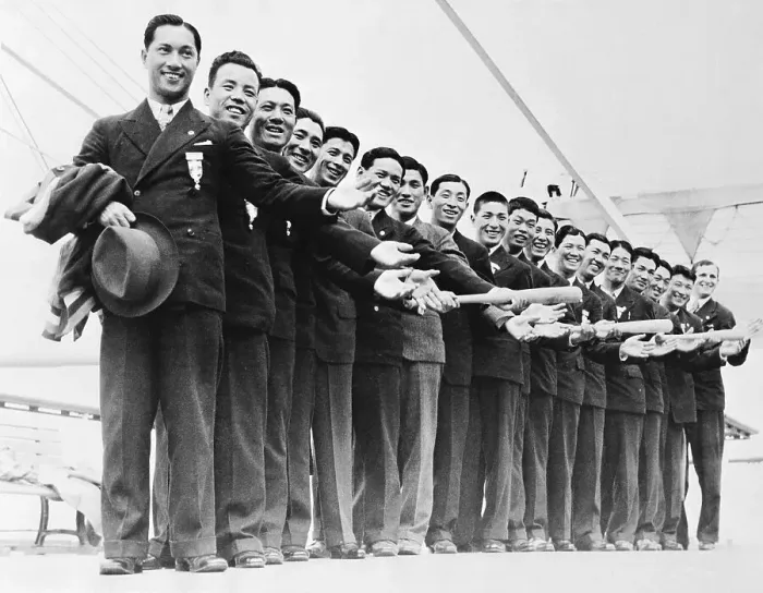 Framed Print : Japanese Baseball Players Posing With Baseball Bats