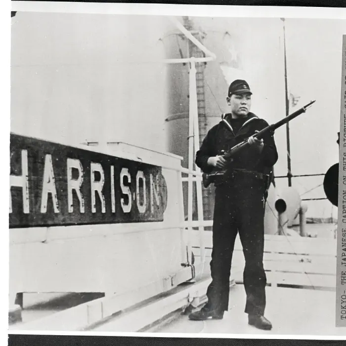 Framed Print : Japanese Blue-Jacket Guarding Ship Framed Print : Japanese Blue-Jacket Guarding Ship