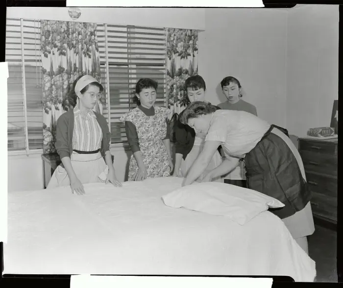 Framed Print : Japanese Brides Observing Nurse Diapering Baby Framed Print : Japanese Brides Observing Nurse Diapering Baby