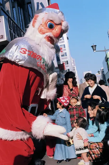 Framed Print : Japanese Children Greeted by Giant Santa Framed Print : Japanese Children Greeted by Giant Santa