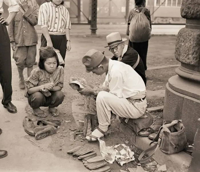 Framed Print : Japanese Cobbler Fixes Shoe Framed Print : Japanese Cobbler Fixes Shoe