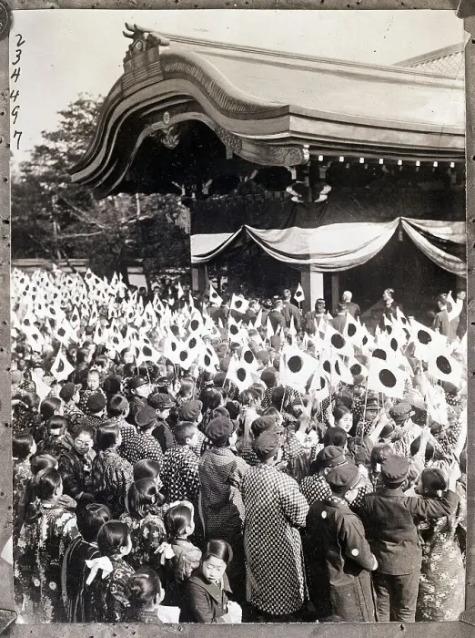 Framed Print : Japanese Crowd of Children with Flags Framed Print : Japanese Crowd of Children with Flags
