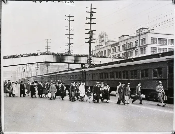 Framed Print : Japanese Evacuees Boarding Special Train Framed Print : Japanese Evacuees Boarding Special Train