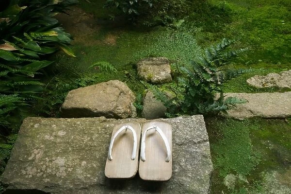 Japanese geta, or wooden slippers, outside an inn, Kyoto, Honshu, Japan