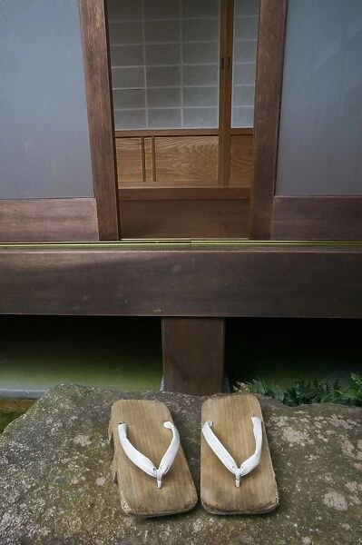Japanese geta, or wooden slippers, outside an inn, Kyoto, Honshu, Japan