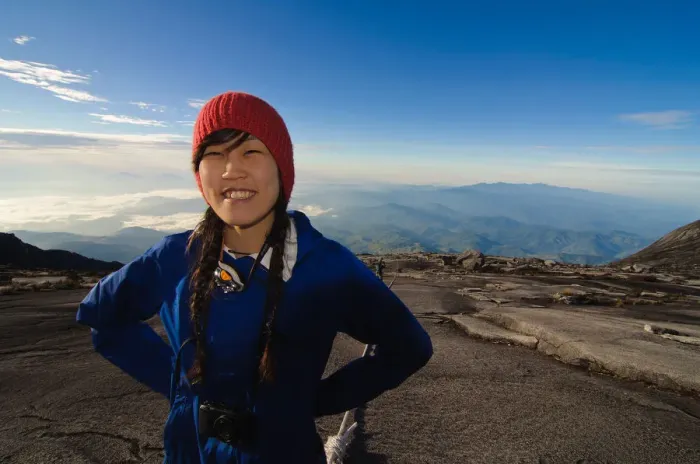 Framed Print : Japanese girl poses Mt Kinabalu, World Heritage Framed Print : Japanese girl poses Mt Kinabalu, World Heritage