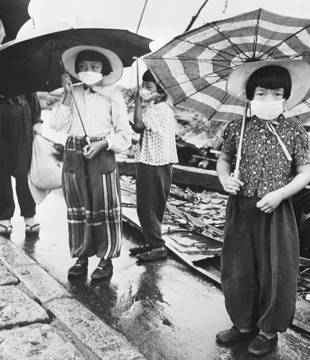 Framed Print : Japanese Girls Wearing Masks