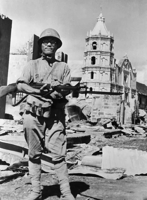 Framed Print : Japanese Guard at Pillaged Church Framed Print : Japanese Guard at Pillaged Church