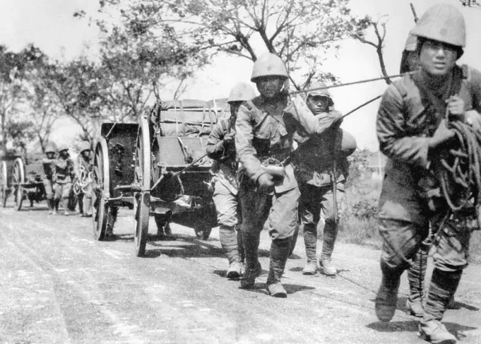 Framed Print : Japanese Infantry Pulling Artillery into Position Framed Print : Japanese Infantry Pulling Artillery into Position
