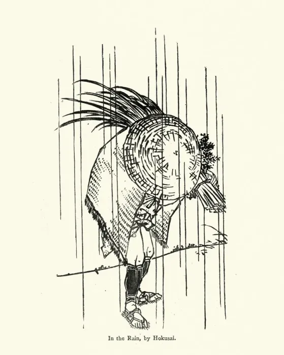 Framed Print : Japanese man harvestig in the rain, after Hokusai Framed Print : Japanese man harvestig in the rain, after Hokusai