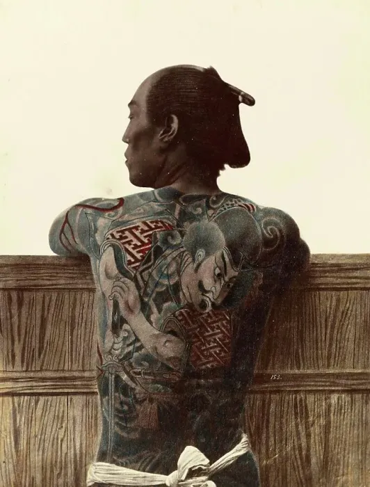 Framed Print : Japanese man with a tattoo on his back, Tattoo, c. 1880, Japan, Historical, digitally restored reproduction from an original of the period Framed Print : Japanese man with a tattoo on his back, Tattoo, c. 1880, Japan, Historical, digitally restored reproduction from an original of the period