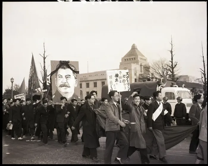 Framed Print : Japanese Marchers with Portrait of Stalin Framed Print : Japanese Marchers with Portrait of Stalin