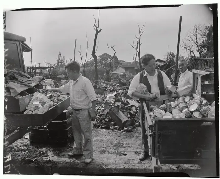 Framed Print : Japanese Merchants Going Through Debris of Bombed out Store Framed Print : Japanese Merchants Going Through Debris of Bombed out Store