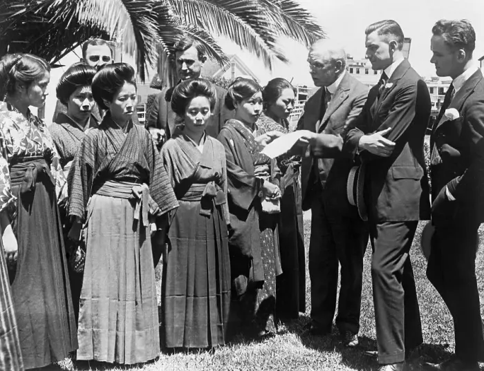 Framed Print : Japanese Picture Brides at Immigration Framed Print : Japanese Picture Brides at Immigration