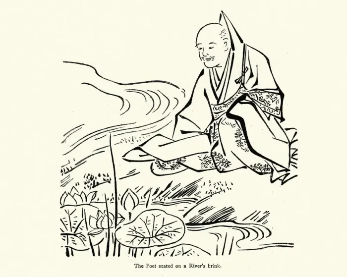 Framed Print : Japanese poet meditating by a river, 19th Century