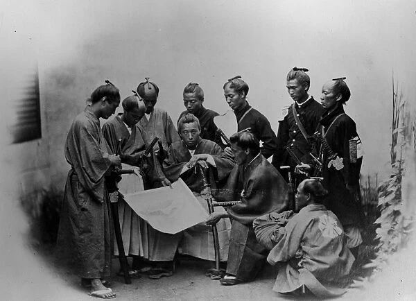 Japanese Soldiers. Japanese military officers studying a map