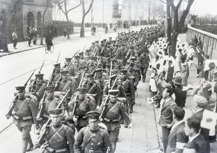 Framed Print : Japanese Soldiers March Thru China