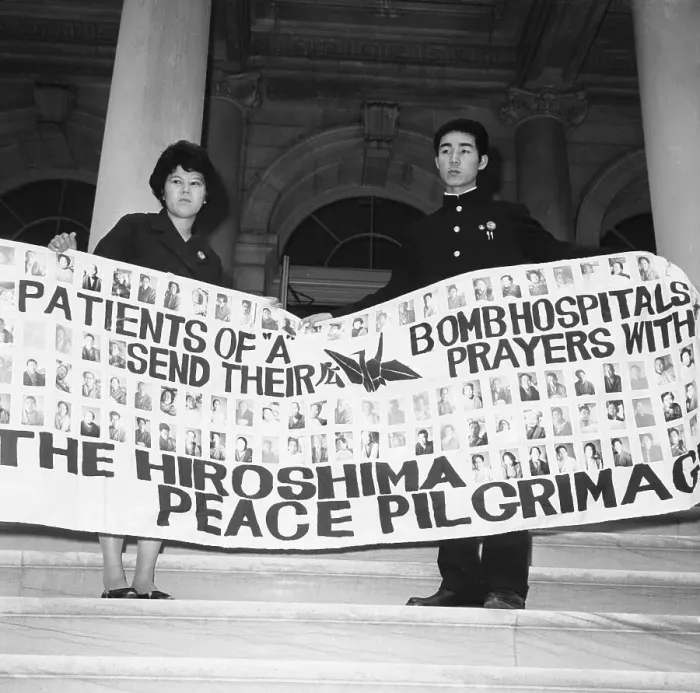 Framed Print : Two Japanese On Steps Of City Hall