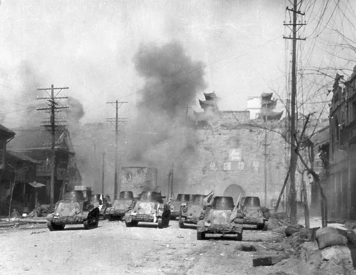 Framed Print : Japanese Tanks Patrolling Nanking Building Framed Print : Japanese Tanks Patrolling Nanking Building