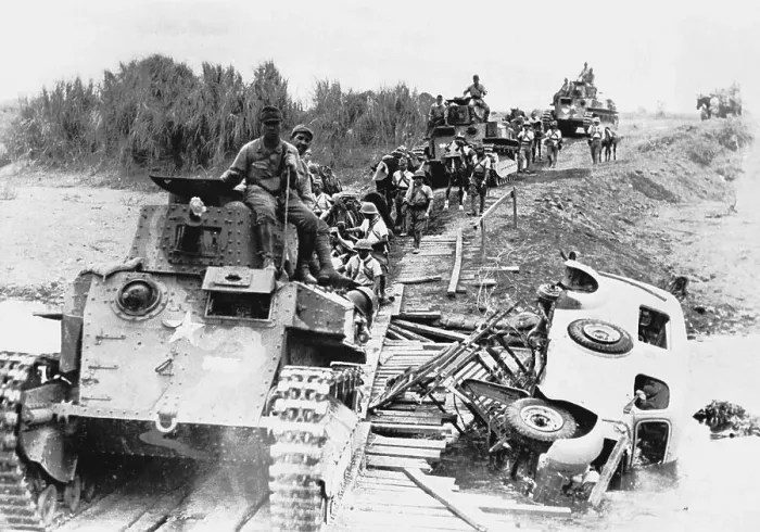 Framed Print : Japanese Troops On Bridge In Burma