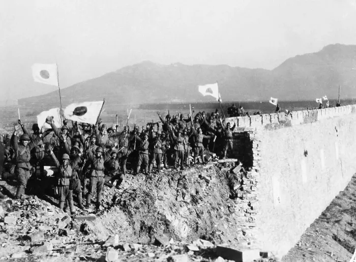 Framed Print : Japanese Troops Cheer / Chinese Surrender Framed Print : Japanese Troops Cheer / Chinese Surrender