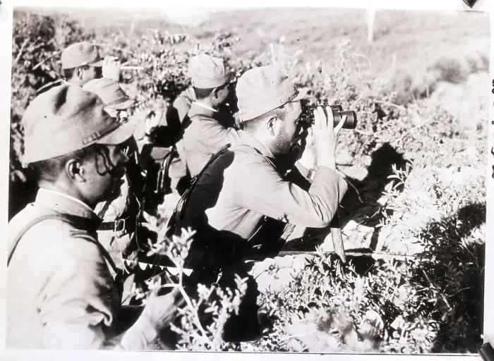Framed Print : Japanese Troops Observe Chinese Position Framed Print : Japanese Troops Observe Chinese Position