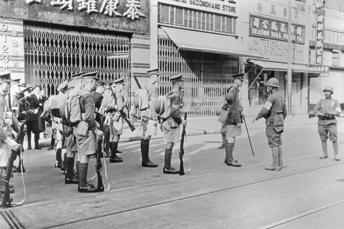 Framed Print : Japanese Troops Stopping Welsh Fusileers Framed Print : Japanese Troops Stopping Welsh Fusileers