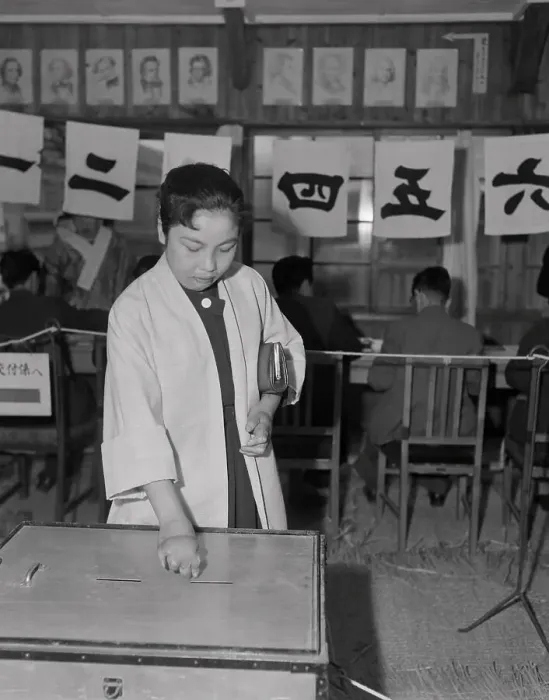 Framed Print : Japanese Woman Casting Ballot Framed Print : Japanese Woman Casting Ballot