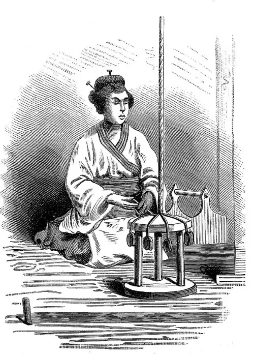 Framed Print : Japanese woman making lace, 1870, Japan, Historic, digital reproduction of an original 19th century pattern