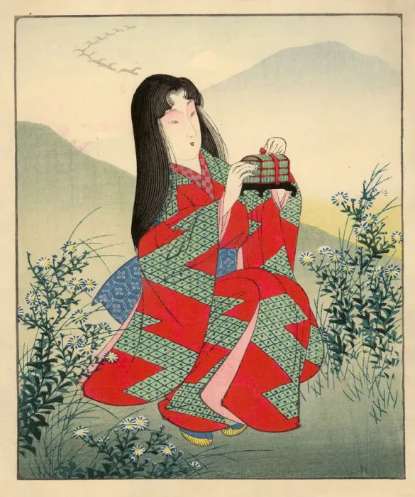 Framed Print : Japanese Woodblock of female in landscape Framed Print : Japanese Woodblock of female in landscape