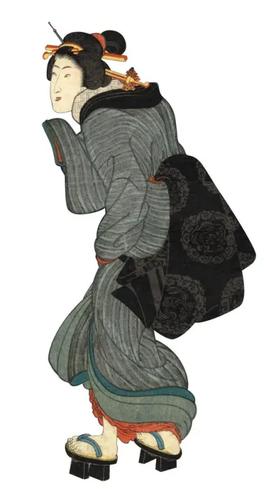 Framed Print : Japanese Woodblock Print of Walking Woman