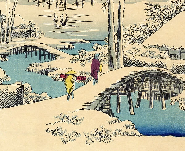 Japanese Woodblock Snow Print by Hiroshige