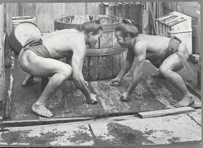 Framed Print : Japanese Wrestlers Beginning Bout