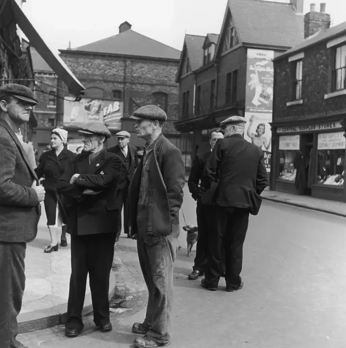 Framed Print : Jarrow. A group of men chatting on a street corner in Jarrow Framed Print : Jarrow. A group of men chatting on a street corner in Jarrow