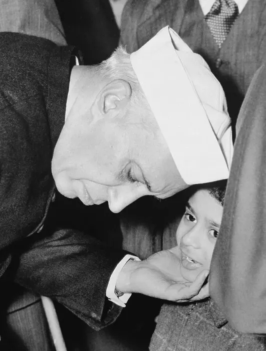 Framed Print : Jawaharlal Nehru Talking to a Young Girl Framed Print : Jawaharlal Nehru Talking to a Young Girl