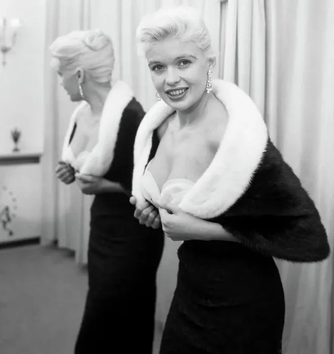 Framed Print : Jayne Mansfield Dressing in Front of Mirror Framed Print : Jayne Mansfield Dressing in Front of Mirror