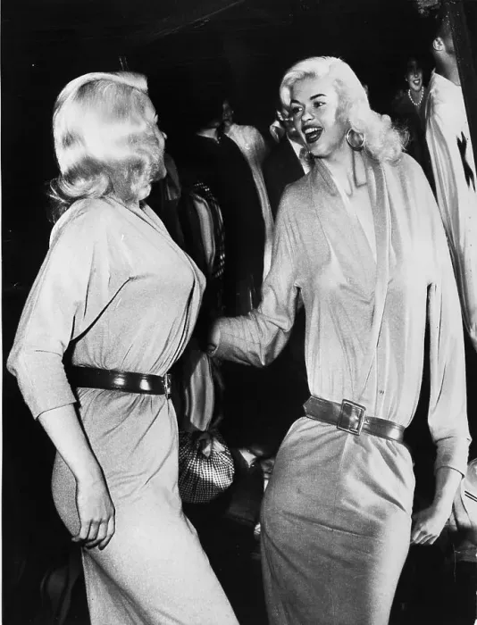 Framed Print : Jayne Mansfield Looks in Funhouse Mirror Framed Print : Jayne Mansfield Looks in Funhouse Mirror