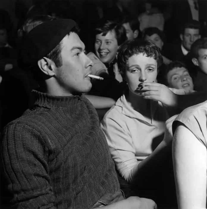 Framed Print : Jazz Club. 10th July 1954: Young jazz fans in the basement at Cy Laurie's jazz club Framed Print : Jazz Club. 10th July 1954: Young jazz fans in the basement at Cy Laurie's jazz club