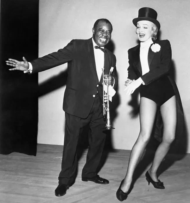 Framed Print : Jazz Great Louis Armstrong and Actress Marlene Dietrich Entertaining Framed Print : Jazz Great Louis Armstrong and Actress Marlene Dietrich Entertaining