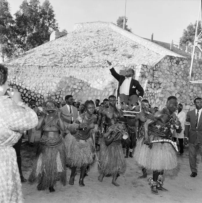 Framed Print : Jazz Musician Louis Armstrong Being Paraded in the Congo Framed Print : Jazz Musician Louis Armstrong Being Paraded in the Congo
